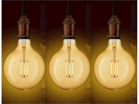 (case of 3 bulbs) GE Lighting 48631 Vintage LED G40 Light Bulb, Warm Candlelight, Amber Glass, 60 watt equivalent using only 5.5 watts, 400 lumens, Dimmable, Vintage Style LED Light Bulb